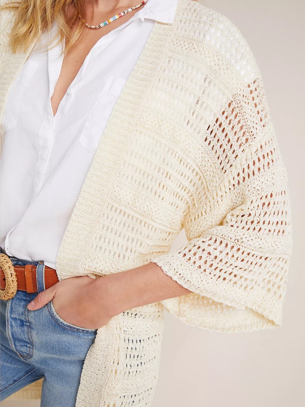 Anthropologie Layne open-front kimono cream cardigan